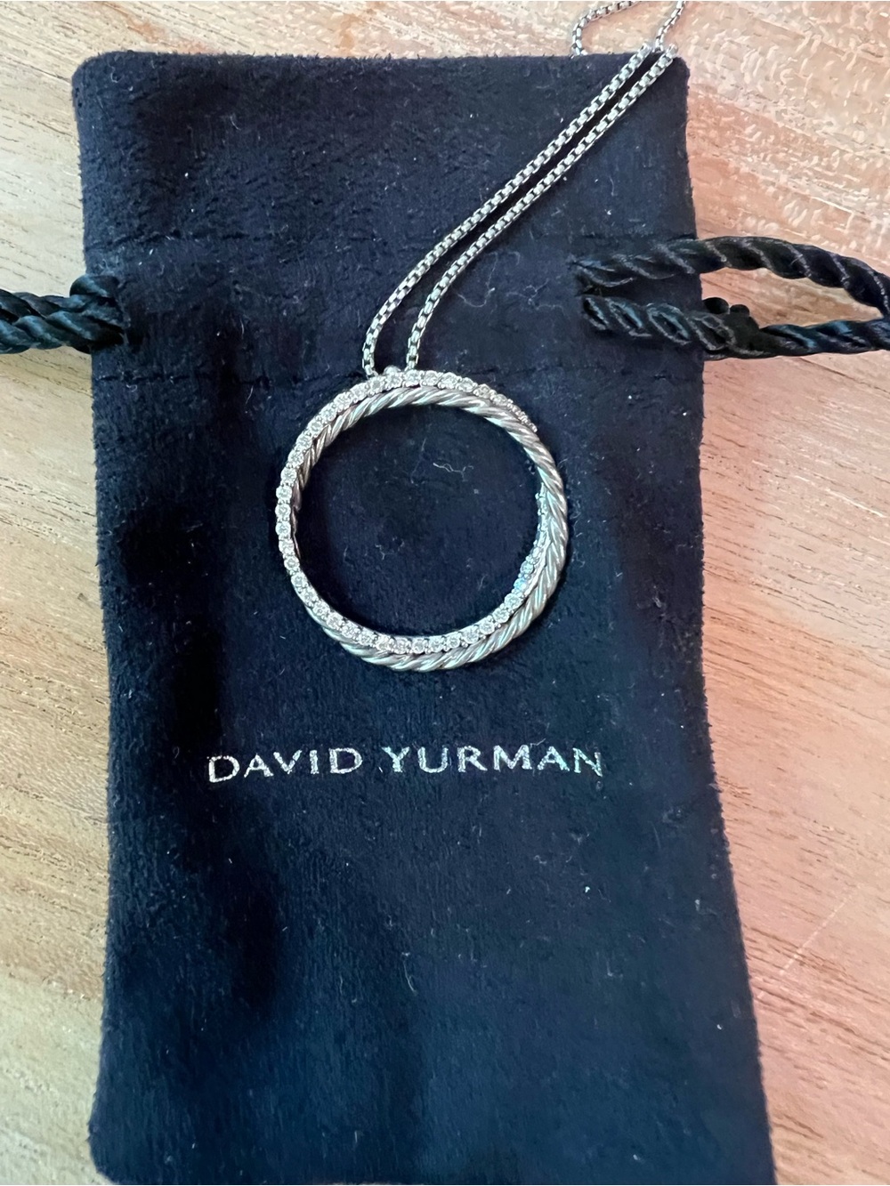 David Yurman Silver & Pave Diamond  Interlocking Circles Pendant Necklace